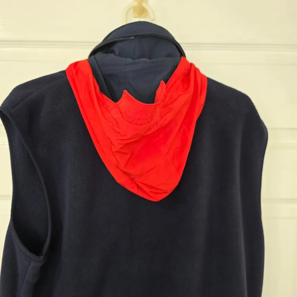 Polo Ralph Lauren Men's Fleece Vest Zip Out Hood‎ Pockets Pony Logo Navy Red XXL